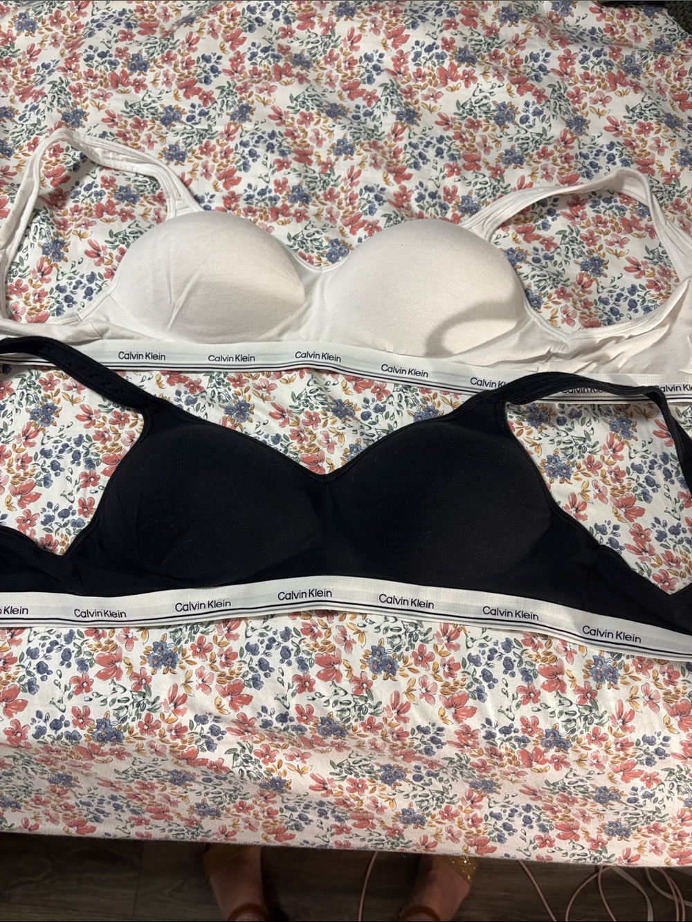 Calvin Klein White & Black Cotton Logo Band Bralette Duo